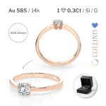 0,30 Karat Diamant Verlobungsring mit 1 Diamanten, Rotgold 585 / 14K, Weite 49 mm, Gewicht ca. 1.55 g.