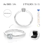 0,30 Karat Diamant Verlobungsring mit 1 Diamanten, Weißgold 585 / 14K, Weite 64 mm, Gewicht ca. 1.55 g.