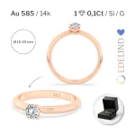0,1 Karat Diamant Verlobungsring mit 1 Diamanten, Rotgold 585 / 14K, Weite 54 mm, Gewicht ca. 1.3 g.