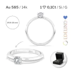 0,1 Karat Diamant Verlobungsring mit 1 Diamanten, Weißgold 585 / 14K, Weite 70 mm, Gewicht ca. 1.3 g.