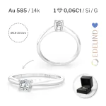 0,06 Karat Diamant Verlobungsring mit 1 Diamanten, Weißgold 585 / 14K, Weite 70 mm, Gewicht ca. 1.75 g.