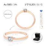 0,20 Karat Diamant Verlobungsring mit 1 Diamanten, Rotgold 585 / 14K, Weite 49 mm, Gewicht ca. 1.5 g.