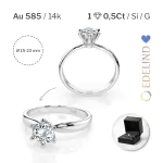 0,5 Karat Diamant Verlobungsring mit 1 Diamanten, Weißgold 585 / 14K, Weite 64 mm, Gewicht ca. 2.1 g.