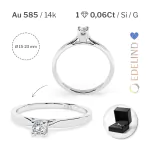 0,06 Karat Diamant Verlobungsring mit 1 Diamanten, Weißgold 585 / 14K, Weite 65 mm, Gewicht ca. 1.5 g.