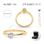 0,15 Karat Diamant Verlobungsring mit 1 Diamanten, Gelbgold 585 / 14K, Weite 47 mm, Gewicht ca. 1.5 g.