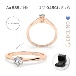 0,15 Karat Diamant Verlobungsring mit 1 Diamanten, Rotgold 585 / 14K, Weite 54 mm, Gewicht ca. 1.5 g.