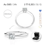 0,30 Karat Diamant Verlobungsring mit 1 Diamanten, Weißgold 585 / 14K, Weite 49 mm, Gewicht ca. 2.0 g.
