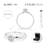 0,30 Karat Diamant Verlobungsring mit 1 Diamanten, Weißgold 585 / 14K, Weite 70 mm, Gewicht ca. 1.8 g.