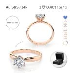 0,40 Karat Diamant Verlobungsring mit 1 Diamanten, Rotgold 585 / 14K, Weite 55 mm, Gewicht ca. 2.1 g.