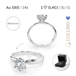 0,40 Karat Diamant Verlobungsring mit 1 Diamanten, Weißgold 585 / 14K, Weite 70 mm, Gewicht ca. 2.1 g.