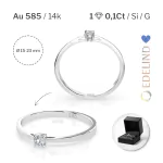 0,10 Karat Diamant Verlobungsring mit 1 Diamanten, Weißgold 585 / 14K, Weite 72 mm, Gewicht ca. 1.2 g.