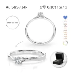 0,1 Karat Diamant Verlobungsring, Weißgold 585 / 14K, Weite 62 mm, Gewicht ca. 1.3 g.