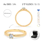 0,15 Karat Diamant Verlobungsring mit 1 Diamanten, Gelbgold 585 / 14K, Weite 54 mm, Gewicht ca. 1.7 g.