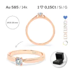 0,15 Karat Diamant Verlobungsring mit 1 Diamanten, Rotgold 585 / 14K, Weite 49 mm, Gewicht ca. 1.7 g.