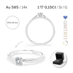 0,15 Karat Diamant Verlobungsring mit 1 Diamanten, Weißgold 585 / 14K, Weite 70 mm, Gewicht ca. 1.7 g.