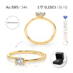 0,15 Karat Diamant Verlobungsring mit 1 Diamanten, Gelbgold 585 / 14K, Weite 49 mm, Gewicht ca. 1.4 g.