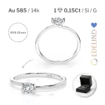 0,15 Karat Diamant Verlobungsring mit 1 Diamanten, Weißgold 585 / 14K, Weite 47 mm, Gewicht ca. 1.4 g.