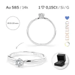 0,15 Karat Diamant Verlobungsring mit 1 Diamanten, Weißgold 585 / 14K, Weite 56 mm, Gewicht ca. 1.8 g.