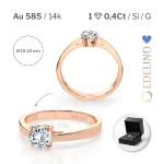 0,40 Karat Diamant Verlobungsring mit 1 Diamanten, Rotgold 585 / 14K, Weite 54 mm, Gewicht ca. 1.6 g.
