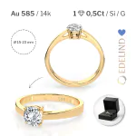 0,5 Karat Diamant Verlobungsring mit 1 Diamanten, Gelbgold 585 / 14K, Weite 52 mm, Gewicht ca. 1.95 g.