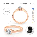 0,5 Karat Diamant Verlobungsring mit 1 Diamanten, Rotgold 585 / 14K, Weite 68 mm, Gewicht ca. 1.95 g.