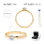 0,20 Karat Diamant Verlobungsring mit 1 Diamanten, Gelbgold 585 / 14K, Weite 49 mm, Gewicht ca. 2.1 g.