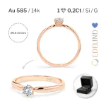 0,20 Karat Diamant Verlobungsring mit 1 Diamanten, Rotgold 585 / 14K, Weite 49 mm, Gewicht ca. 2.1 g.