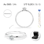 0,20 Karat Diamant Verlobungsring mit 1 Diamanten, Weißgold 585 / 14K, Weite 70 mm, Gewicht ca. 2.1 g.