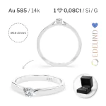 0,08 Karat Diamant Verlobungsring mit 1 Diamanten, Weißgold 585 / 14K, Weite 56 mm, Gewicht ca. 1.9 g.