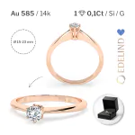0,10 Karat Diamant Verlobungsring mit 1 Diamanten, Rotgold 585 / 14K, Weite 49 mm, Gewicht ca. 1.25 g.