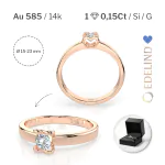 0,15 Karat Diamant Verlobungsring mit 1 Diamanten, Rotgold 585 / 14K, Weite 54 mm, Gewicht ca. 2.0 g.