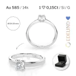 0,15 Karat Diamant Verlobungsring mit 1 Diamanten, Weißgold 585 / 14K, Weite 61 mm, Gewicht ca. 2.0 g.