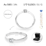 0,15 Karat Diamant Verlobungsring, Weißgold 585 / 14K, Weite 70 mm, Gewicht ca. 1.4 g.