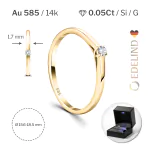 0,05 Karat Diamant Verlobungsring, Gelbgold 585 / 14K, Weite 55 mm, Gewicht ca. 1.9 g.