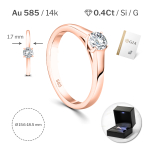 0,40 Karat Diamant Verlobungsring mit GIA Zertifikat, Rotgold 585 / 14K, Breite 1,7 mm,Weite 53 mm, Gewicht ca. 2.6 g.