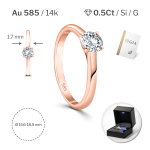 0,50 Karat Diamant Ring mit GIA Zertifikat, Rotgold 585 / 14K, Breite 1,7 mm,Weite 54 mm, Gewicht ca. 2.7 g.