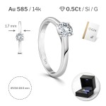 0,50 Karat Diamant Ring mit GIA Zertifikat, Weißgold 585 / 14K, Breite 1,7 mm,Weite 50 mm, Gewicht ca. 2.7 g.