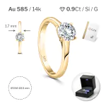 0,90 Karat Diamant Ring mit GIA Zertifikat, Gelbgold 585 / 14K, Breite 1,7 mm,Weite 50 mm, Gewicht ca. 3 g.