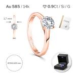 0,90 Karat Diamant Ring mit GIA Zertifikat, Rotgold 585 / 14K, Breite 1,7 mm,Weite 55 mm, Gewicht ca. 3 g.