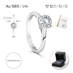 1 Karat Diamant Ring mit GIA Zertifikat, Weißgold 585 / 14K, Breite 1,7 mm,Weite 54 mm, Gewicht ca. 3.5 g.