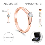 0,20 Karat Diamant Verlobungsring, Rotgold 750 / 18K, Weite 51 mm, Gewicht ca. 2.39 g.