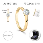 0,50 Karat Diamant Ring mit GIA Zertifikat, Gelbgold 750 / 18K, Breite 1,7 mm,Weite 58 mm, Gewicht ca. 3.41 g.