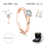 0,70 Karat Diamant Ring mit GIA Zertifikat, Rotgold 750 / 18K, Breite 1,7 mm,Weite 53 mm, Gewicht ca. 3.41 g.
