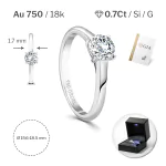 0,70 Karat Diamant Ring mit GIA Zertifikat, Weißgold 750 / 18K, Breite 1,7 mm,Weite 54 mm, Gewicht ca. 3.41 g.