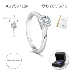 0,70 Karat Diamant Ring mit GIA Zertifikat, Weißgold 750 / 18K, Breite 1,7 mm,Weite 56 mm, Gewicht ca. 3.41 g.