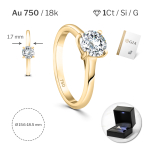 1 Karat Diamant Ring mit GIA Zertifikat, Gelbgold 750 / 18K, Breite 1,7 mm,Weite 58 mm, Gewicht ca. 3.41 g.