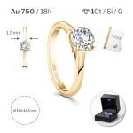 1 Karat Diamant Ring mit GIA Zertifikat, Gelbgold 750 / 18K, Breite 1,7 mm,Weite 55 mm, Gewicht ca. 3.41 g.