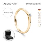 0,10 Karat Diamant Verlobungsring, Gelbgold 750 / 18K, Breite 2 mm, Weite 53 mm, Gewicht ca. 2.03 g.