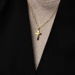 Anhänger Kreuz gesandelt/glanz/diam. , Gelbgold 585 / 14K, Höhe 21 mm, Gewicht ca. 0,83 g