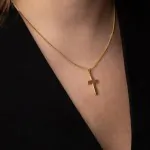 Anhänger Kreuz gesandelt/glanz/diam. , Gelbgold 585 / 14K, Höhe 21 mm, Gewicht ca. 0,89 g